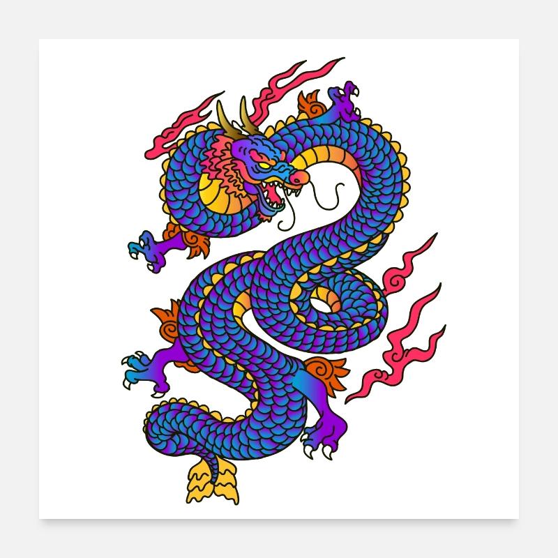 Drache - Poster 60x60 cm - Weiß