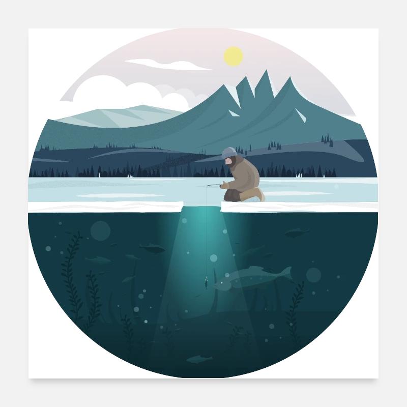 Dernier lancer - Illustration de pêche sur glace - Pêche Poster 60 x 60 cm