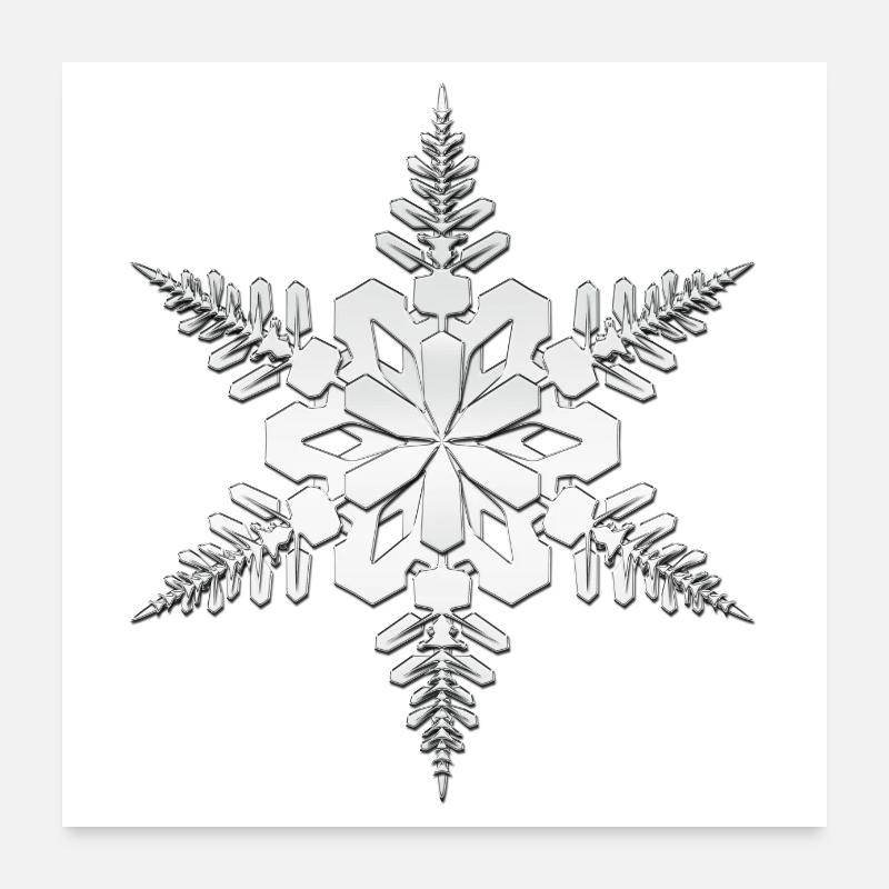Flocon de neige, snowflake argent blanc en 3D Poster 60 x 60 cm