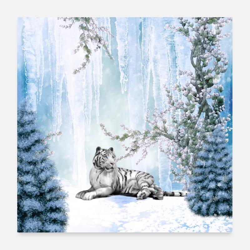 Tigre de neige dans un paysage d'hiver Poster 60 x 60 cm