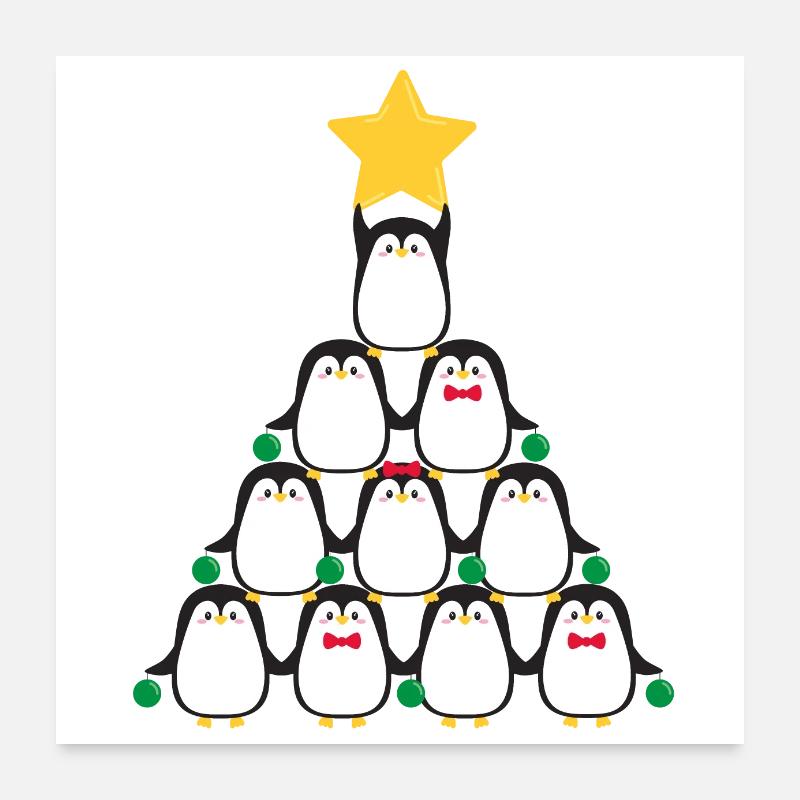 Arbre de Noël pingouins Poster 60 x 60 cm