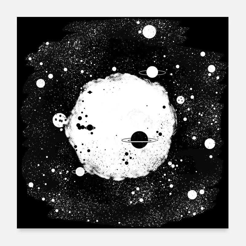 Schwarz Mond und Sterne Poster 60x60 cm