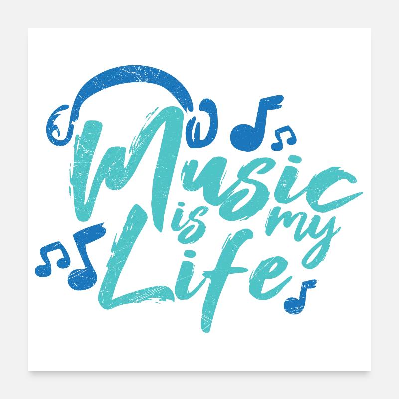 Music is my life headset music notes gift Poster 24" x 24" (60x60 cm)