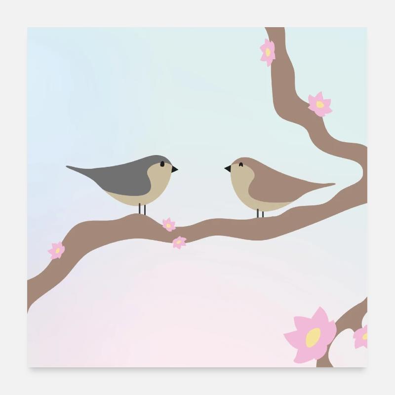 Oiseaux de printemps Poster 60 x 60 cm