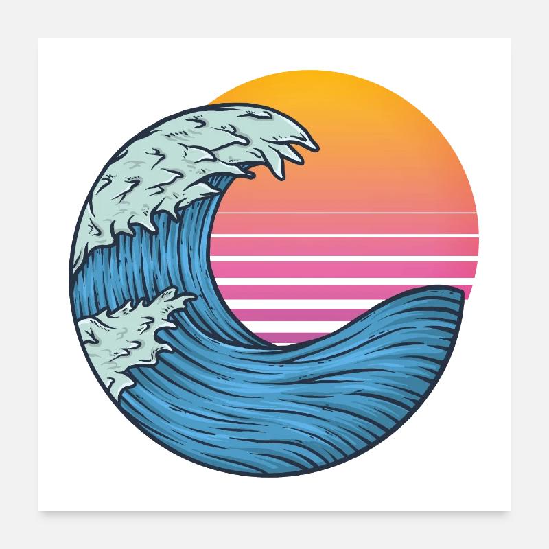 Welle mit Sonne - Poster 60x60 cm - Weiß