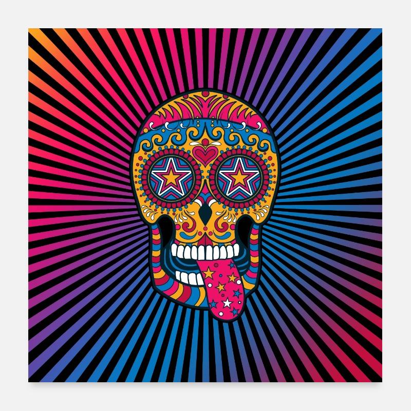 affiche de crâne de bonbons mexicains calavera crâne coloré - Poster 60 x 60 cm - blanc