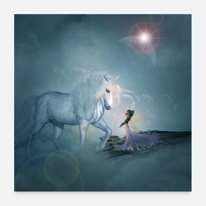Wunderbares Einhorn mit Fee Poster 60x60 cm