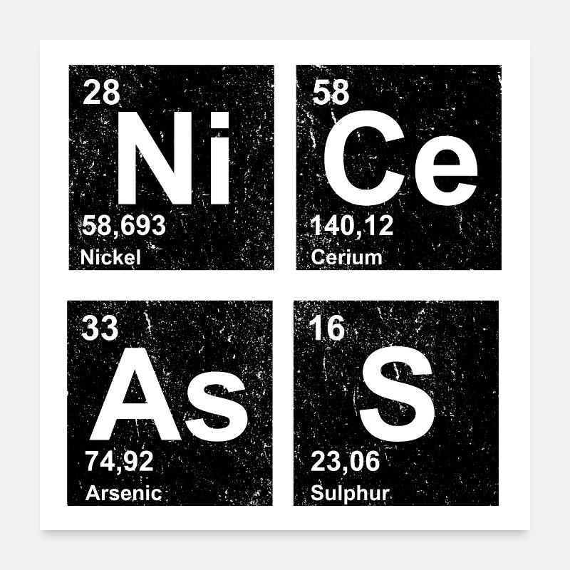 Tableau périodique Nice Ass des éléments nerd geek Poster 60 x 60 cm