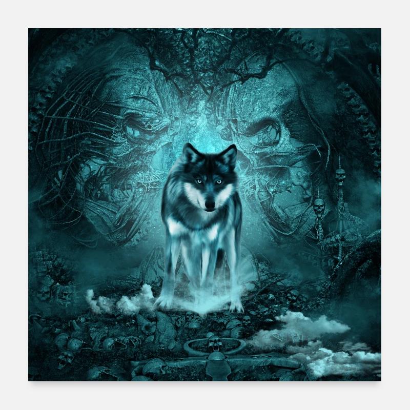 Awesome wolf at night Poster 24" x 24" (60x60 cm)