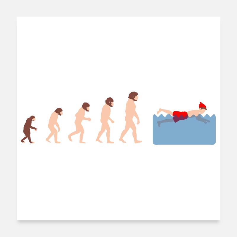 Evolution Winter Swimming Idée cadeau drôle Poster 60 x 60 cm