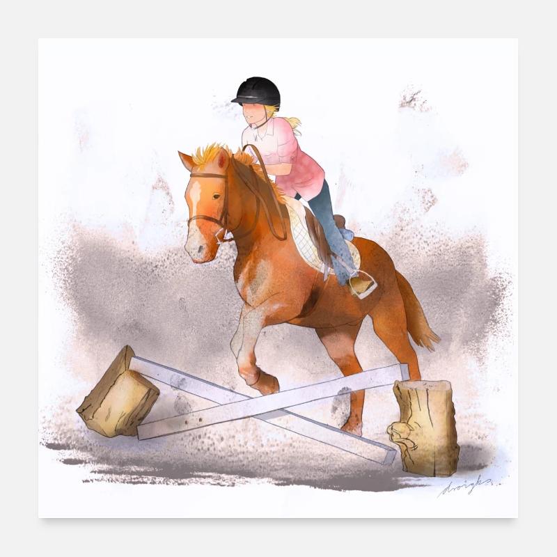 Springreiterin Poster 60x60 cm