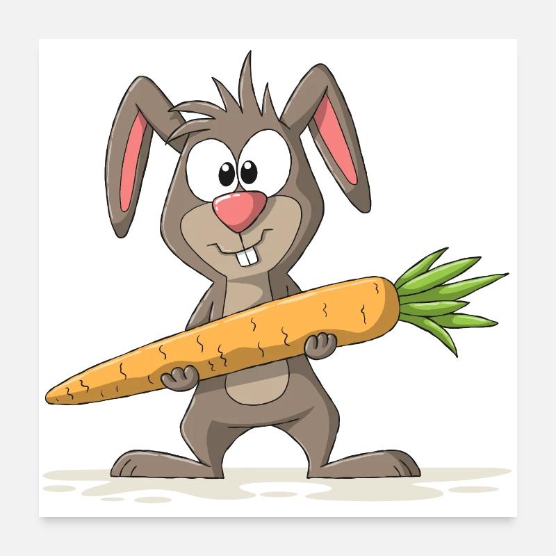 Lapin doux avec carotte - Poster 60 x 60 cm - blanc