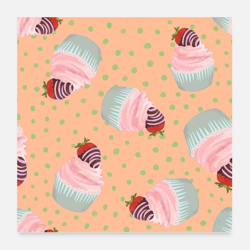 cupcakes aux fraises Poster 60 x 60 cm
