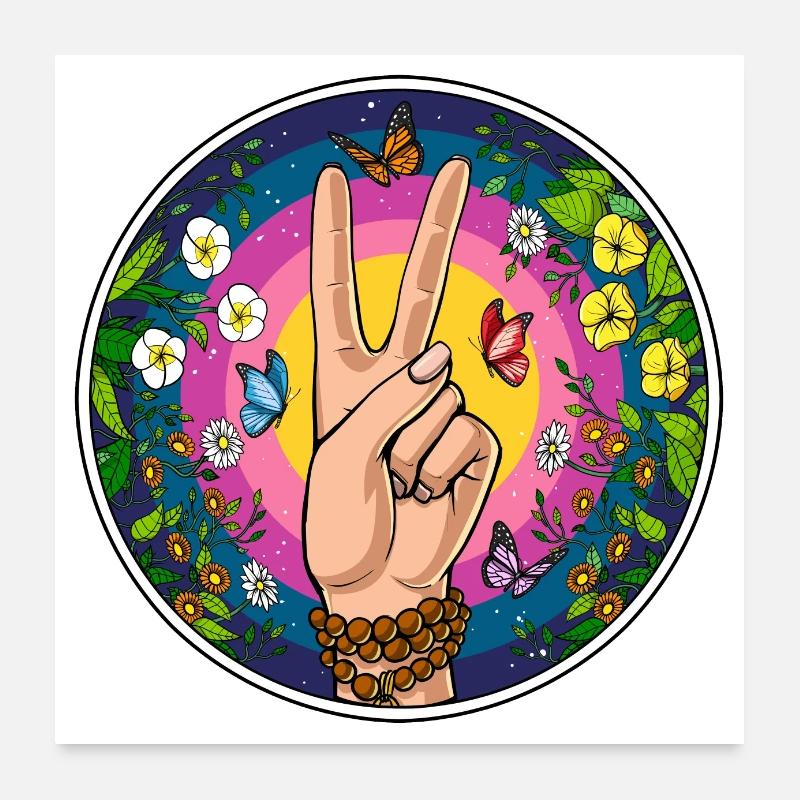 Hippie Friedenszeichen - Poster 60x60 cm - Weiß