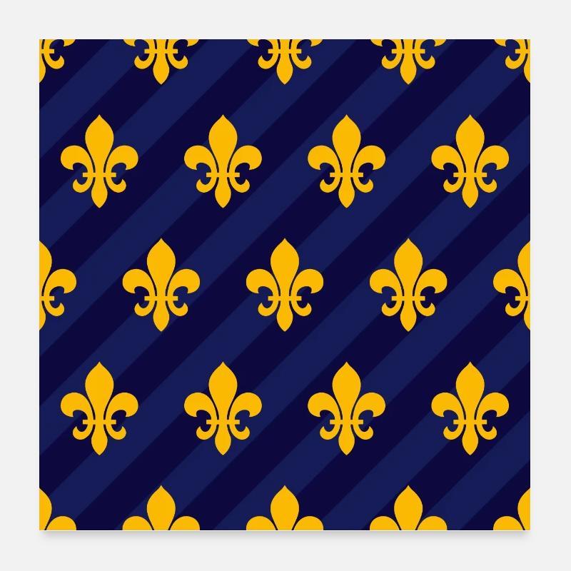 Fleur de Lys / Fleur de Lis Blue-Orange 2 patterns Poster 24" x 24" (60x60 cm)