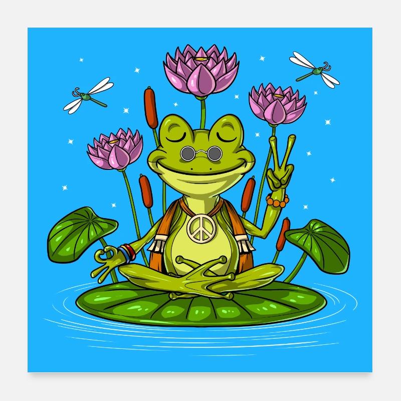 Frosch Hippie Meditation Poster 60x60 cm
