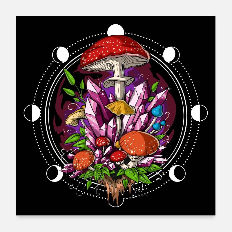 Magic Mushrooms Moon Phases Poster 24" x 24" (60x60 cm)