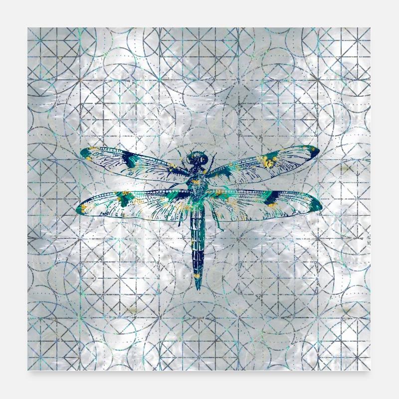 Edelstein Libelle auf heiligem Geometriemuster Poster 60x60 cm