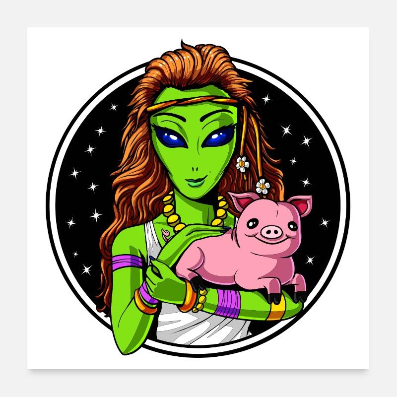 Alien Vegan - Poster 60 x 60 cm - blanc