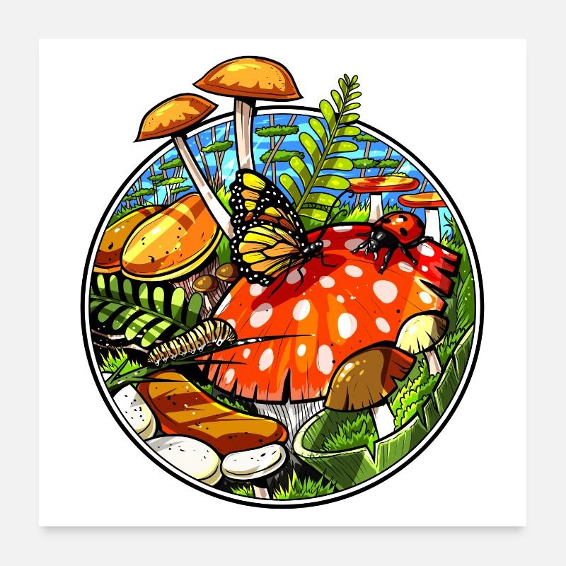 Magic Mushrooms Forest Poster 24" x 24" (60x60 cm)