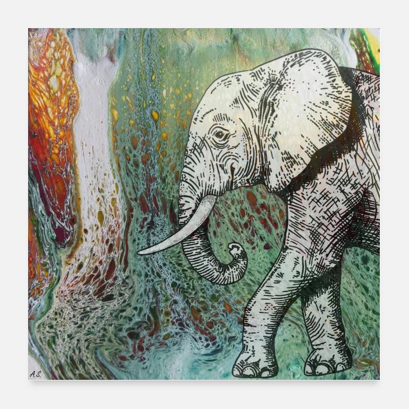 ART I Eléphant II - Poster 60 x 60 cm - blanc
