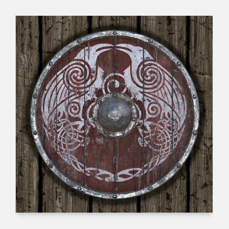 WIKINGER SCHILD MIT HUGIN UND MUNIN RABEN ODIN Poster 60x60 cm