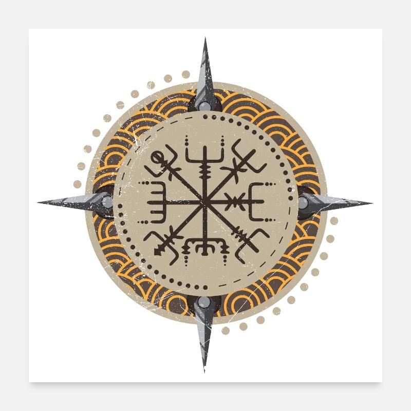 Symbol Vegvisir Vegvísir Wikinger Geschenkidee - Poster 60x60 cm - Weiß