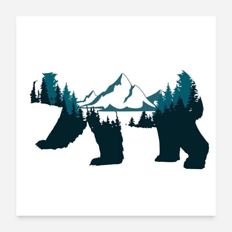 Double exposure animals polar bear gift idea Poster 24" x 24" (60x60 cm)