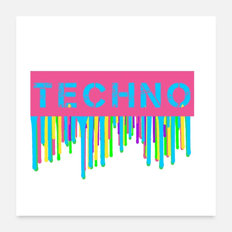 Néon Techno - Poster 60 x 60 cm - blanc