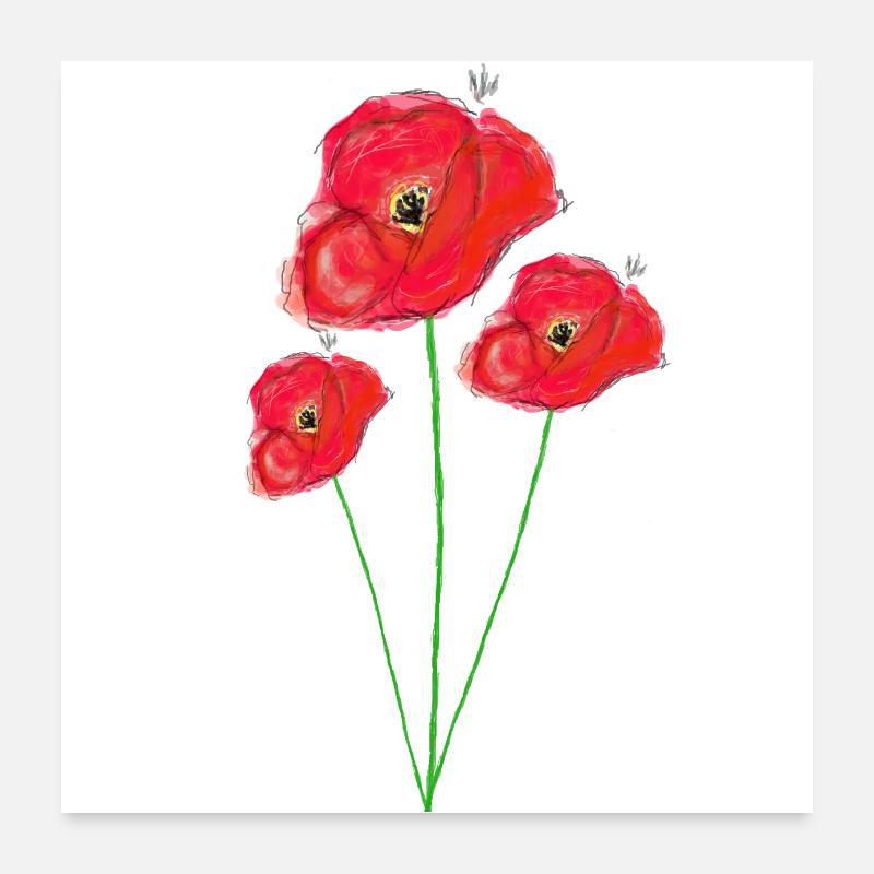 Bouquet coquelicots peinture Poster 60 x 60 cm