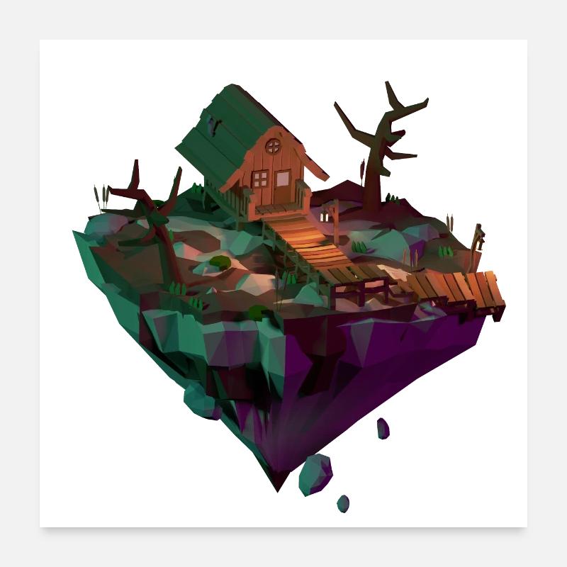 Moor Hütte | Low Poly Poster 60x60 cm