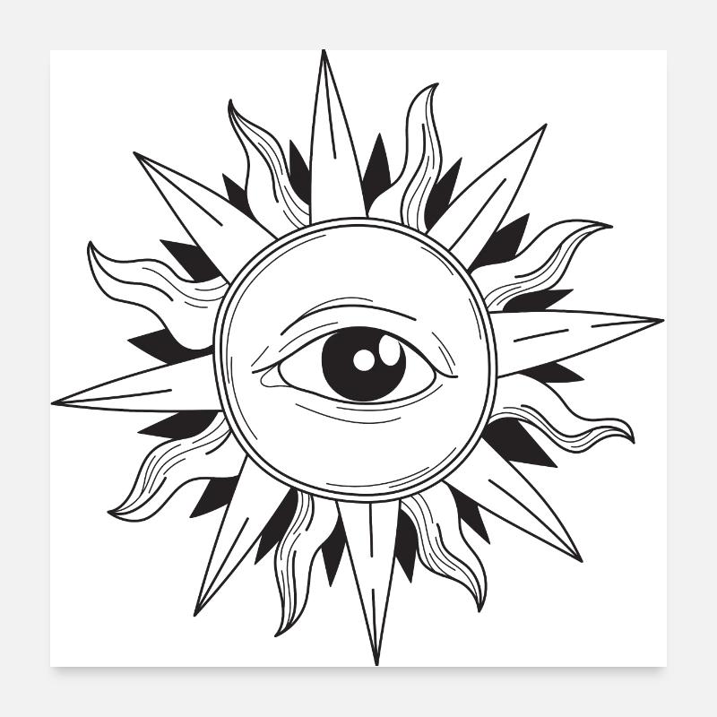 Augen in der Mitte einer Sonne Poster 60x60 cm