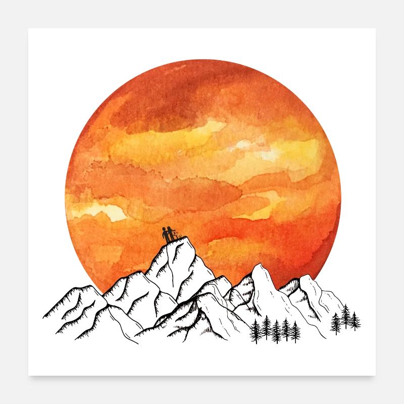 Sonne Berge Pärchen Poster 60x60 cm