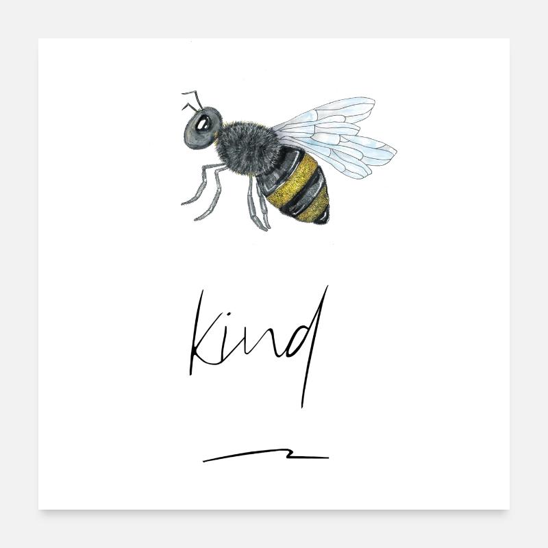 Hand-Drawn Bees Print "Bee Kind" Poster 24" x 24" (60x60 cm)