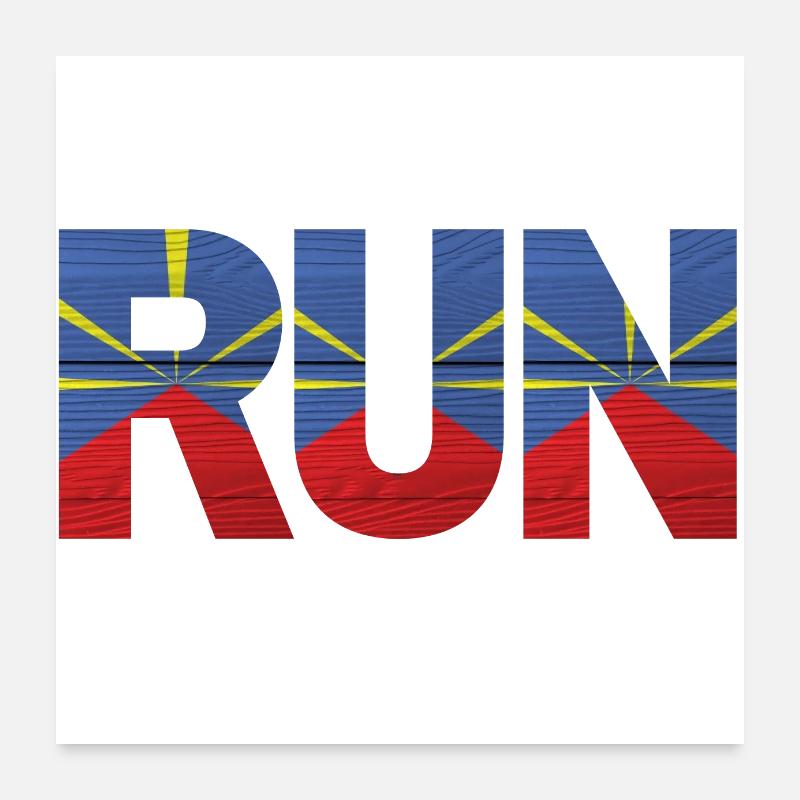 Run île de la Réunion drapeau - Poster 60 x 60 cm - blanc