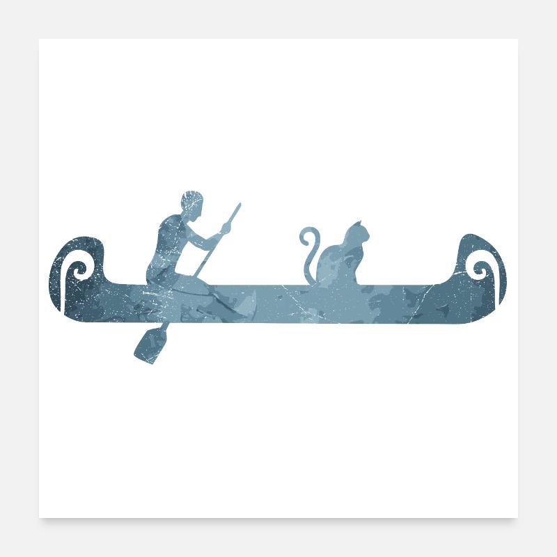 Canoë avec mon chat Cadeau d'amant de canoë Poster 60 x 60 cm