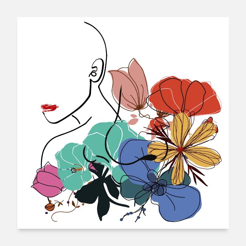 Frau mit Blumen Poster 60x60 cm