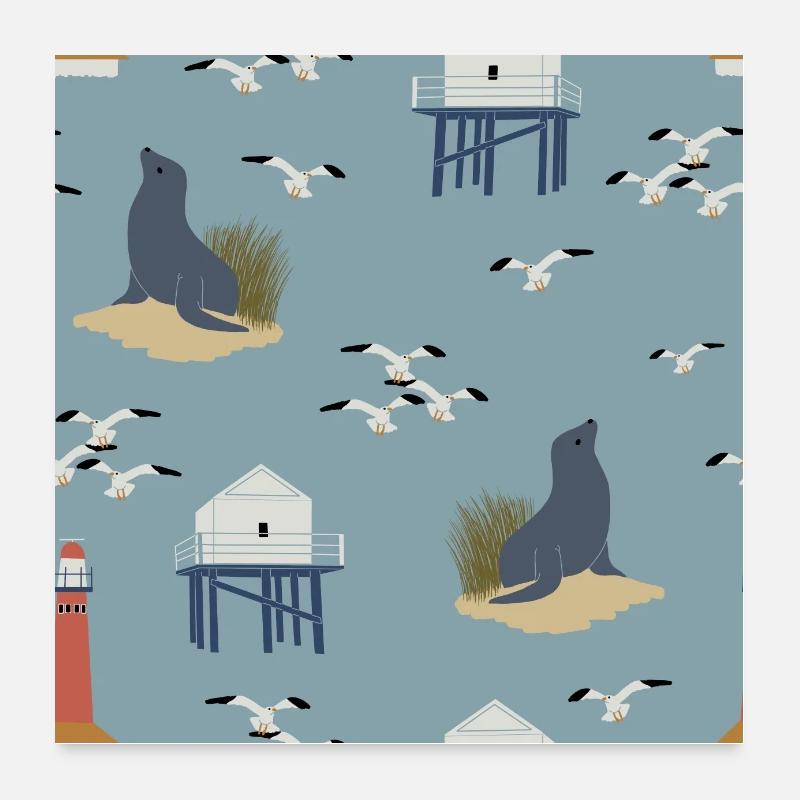 Strandmuster der Friesischen Inseln mit Robben Poster 60x60 cm