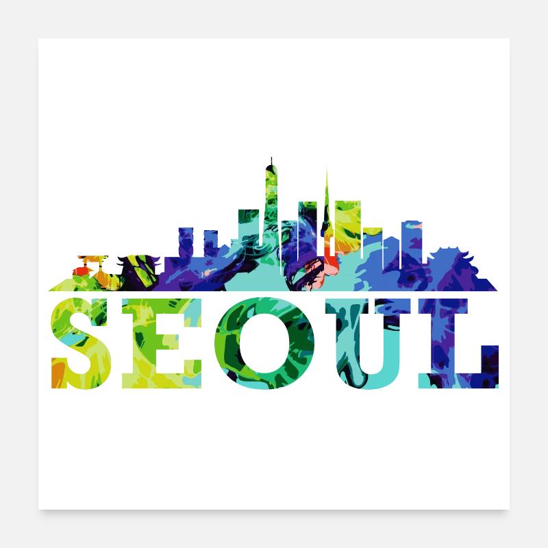 Séoul Skyline Impression Korea Souvenir Gift Poster 60 x 60 cm