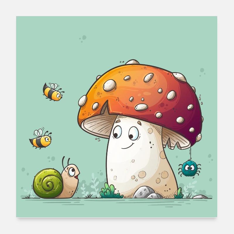 Vola agaric con i suoi amici - Poster 60x60 cm - bianco