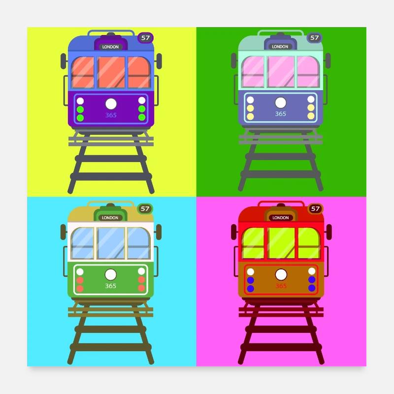 Tramway, pop art tram - Poster 60 x 60 cm - blanc