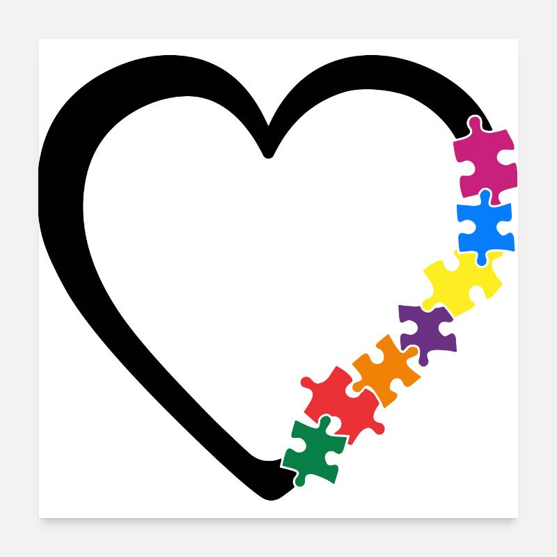 Autismus Bewusstsein Herz Bunte Puzzleteile Poster 60x60 cm