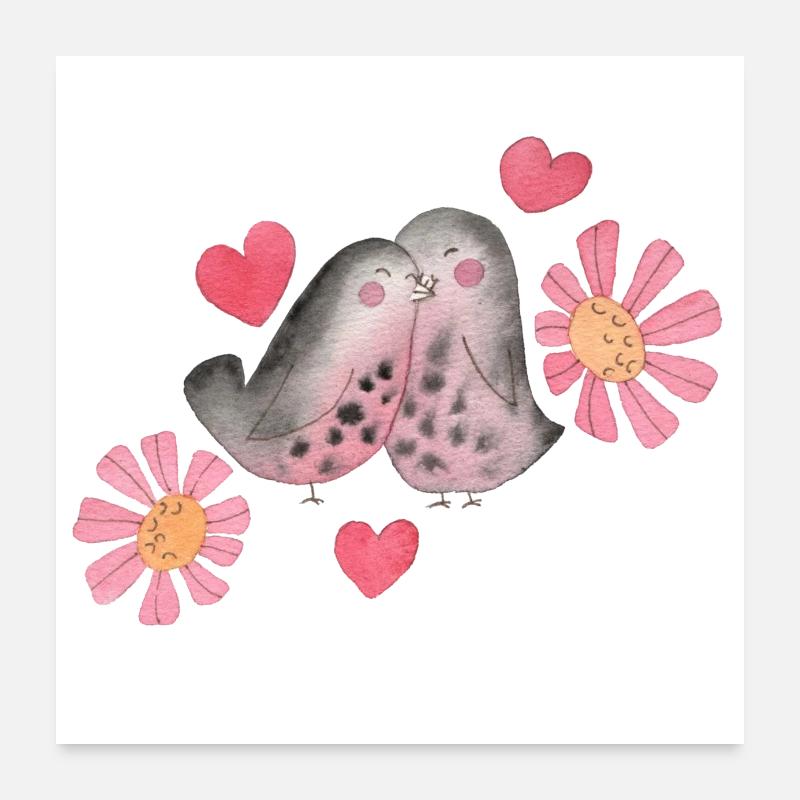 Modèle d'oiseaux d'amour Poster 60 x 60 cm
