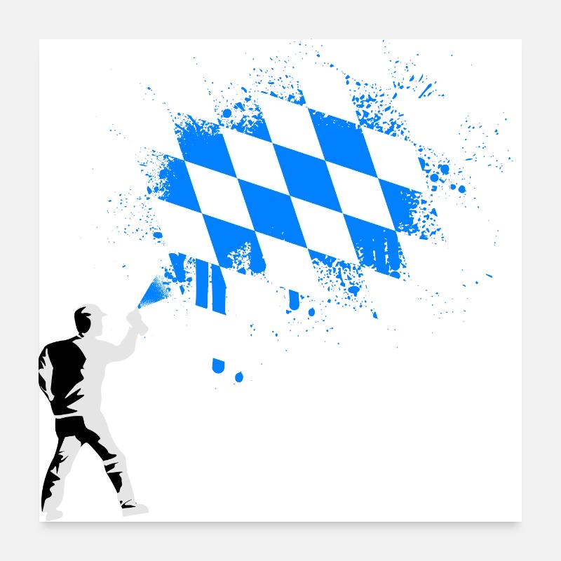Bayern Flagge Graffiti Farbspritzer Poster 60x60 cm