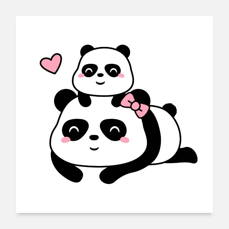Mignon Panda Maman et Bébé Louveteau Poster 60 x 60 cm