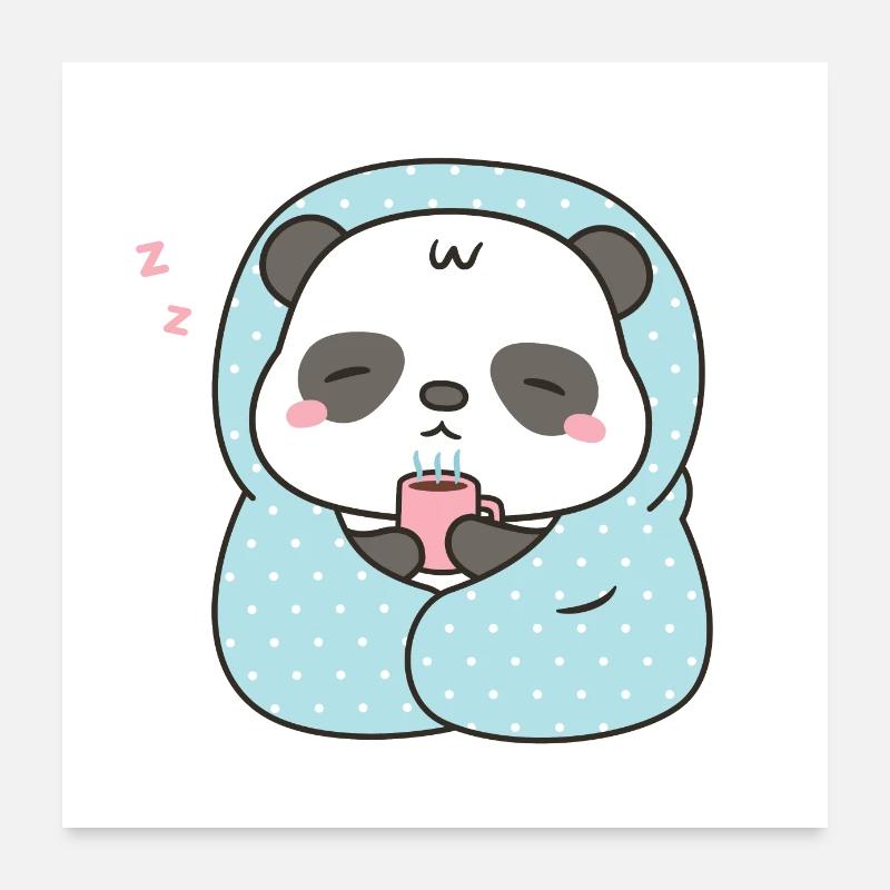 Netter kleiner Panda mit Kaffee und Decke Poster 60x60 cm