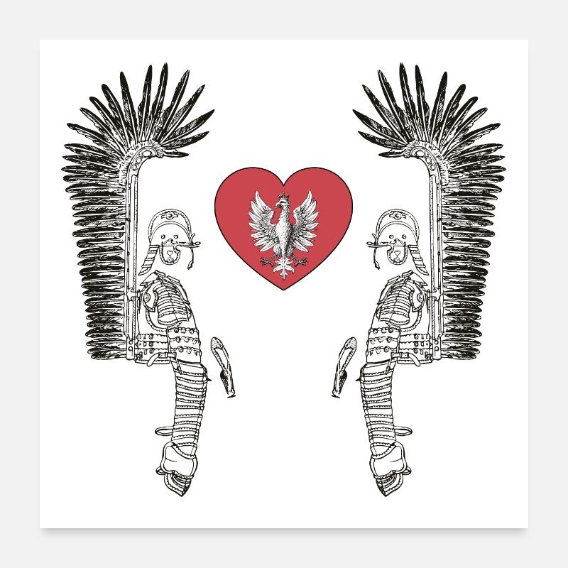 Hussard ailé avec aigle blanc polonais dans coeur Poster 60 x 60 cm