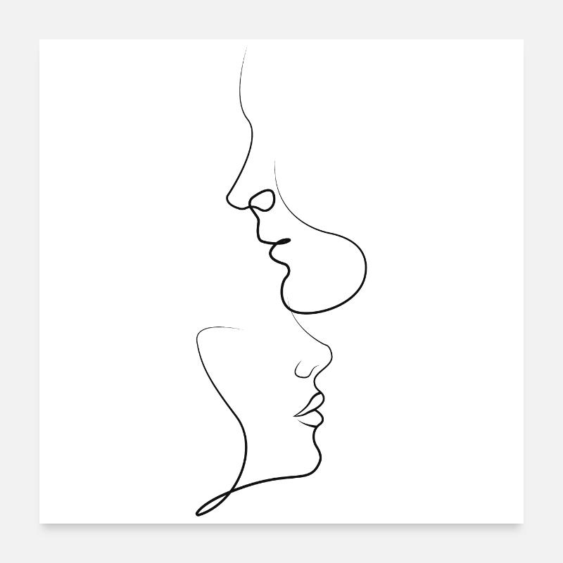 Dessin au trait visages de couples Poster 60 x 60 cm
