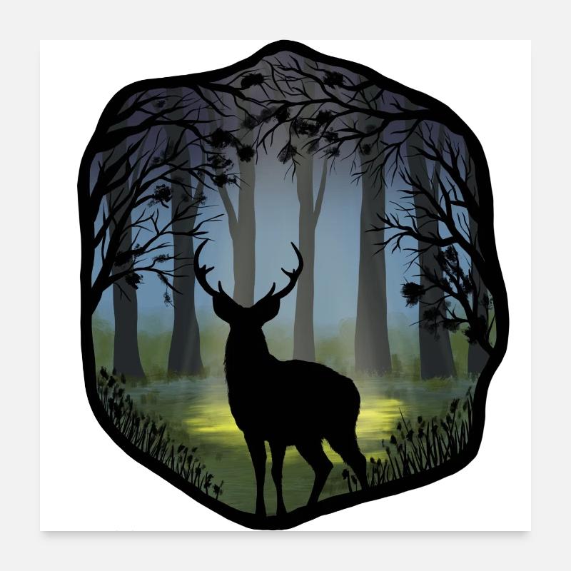 Hirsche im Wald - Poster 60x60 cm - Weiß