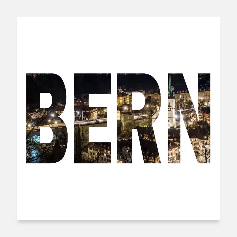 Bern Nightlife - Poster 60x60 cm - Weiß